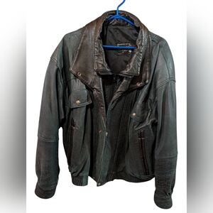 Vintage Men's Green And Black Leather Jacket